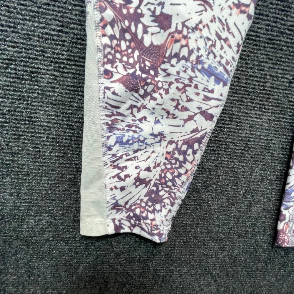 Marika Butterfly Print Leggings Womens L Purple White Mesh Pocket Yoga Athletic